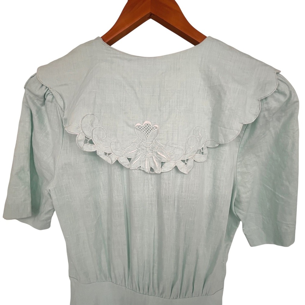 Vintage Y2K Light Mint Green Button Front Eyelet Collar Dress Size 10 Feminine - Picture 7 of 15